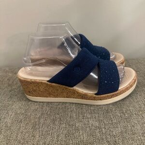 Bzees Women’s Blue Rhinestone Slip On Wedges Size 8